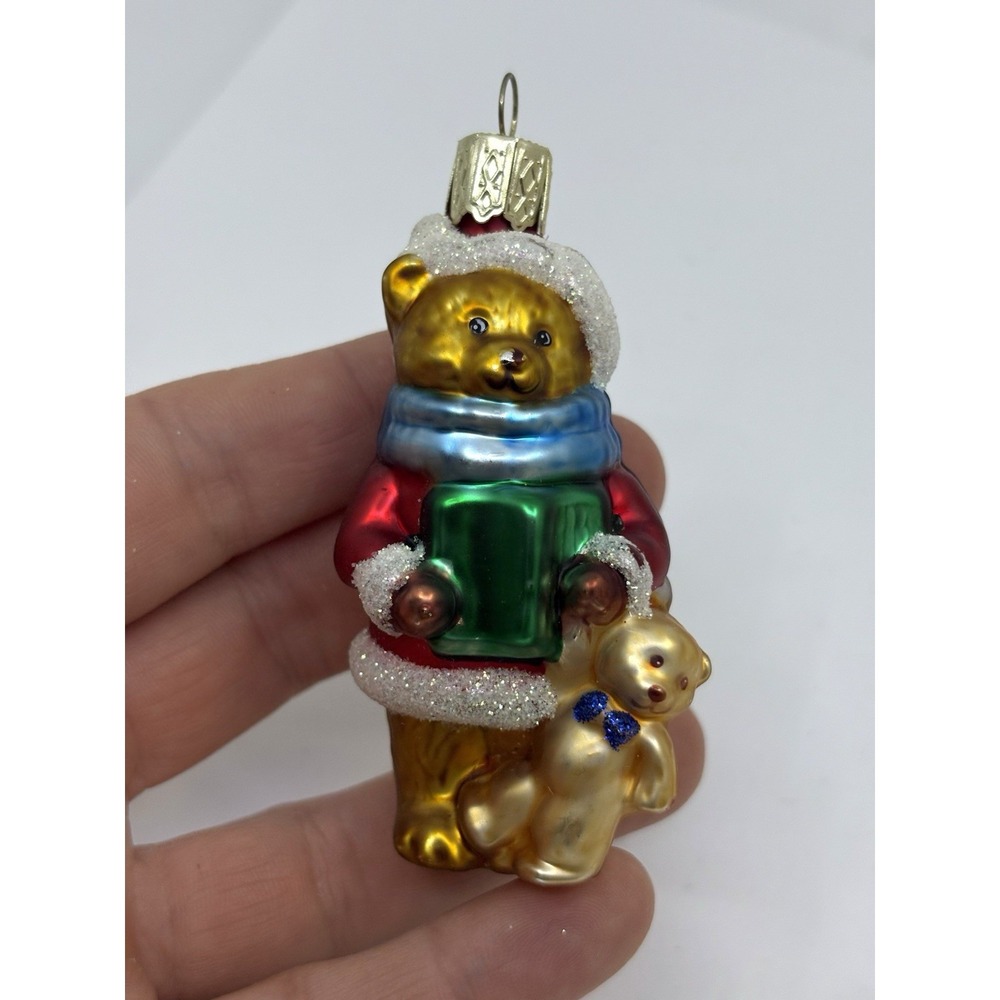 Vtg Mercury Glass Christmas Ornaments Bear Santa Holding Bear